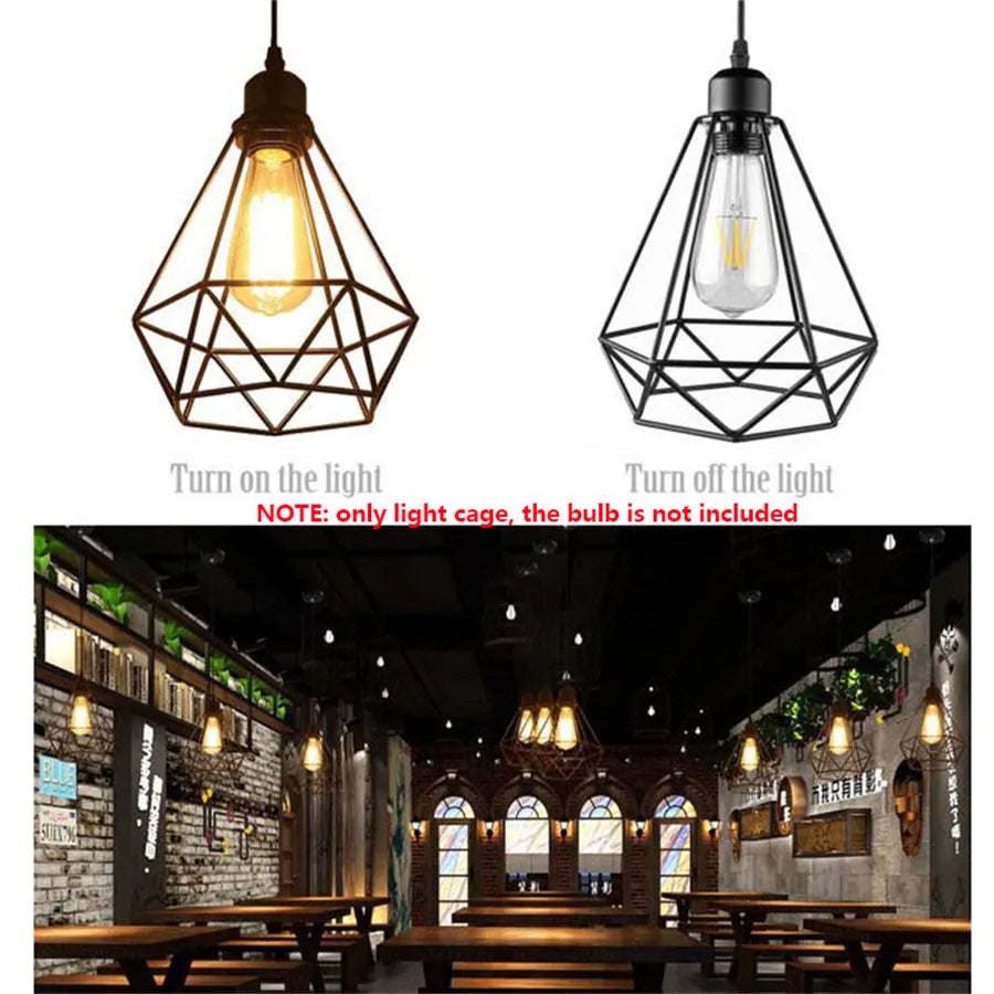 DecorBites™ Diamond Cage Wrought Iron Pendant Light for Dining Room and Kitchen Island