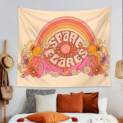 Decobites Retro Rainbow Sun Tapestry Wall Hanging for Striking Bohemian Aesthetic