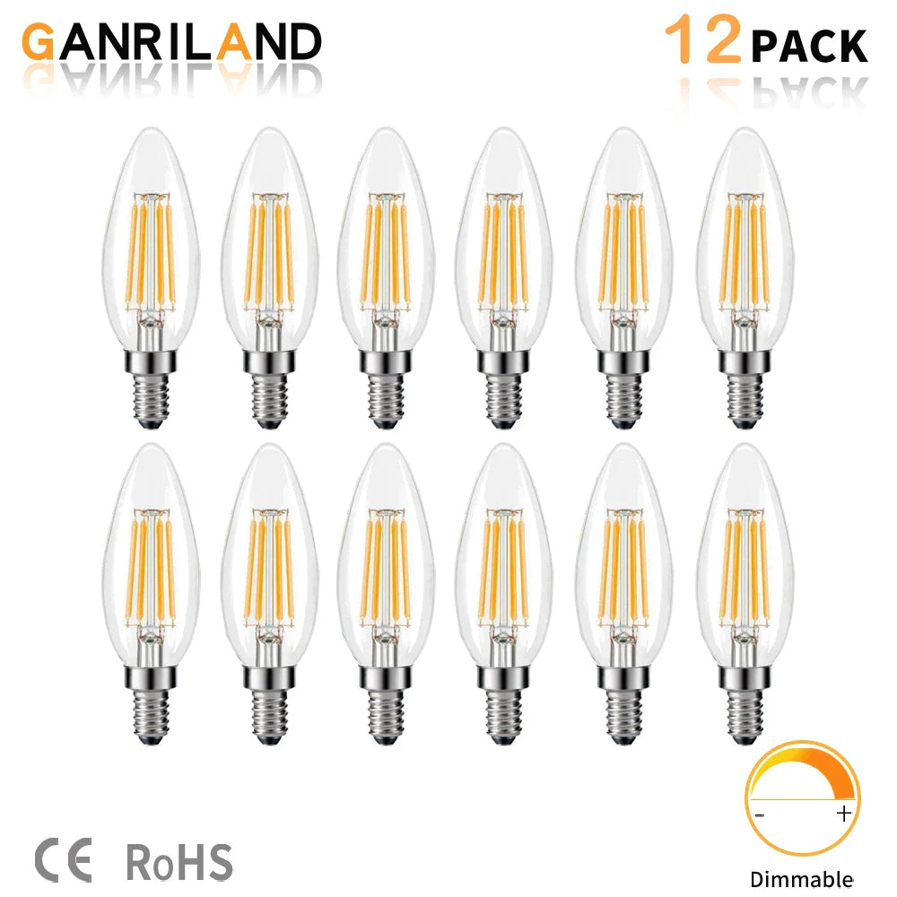 Decorbites™ dimmbare Vintage-LED-Kerzenlampe 4W Warmweiß 2700K für Kronleuchter und Nachttisch 12 Stk.