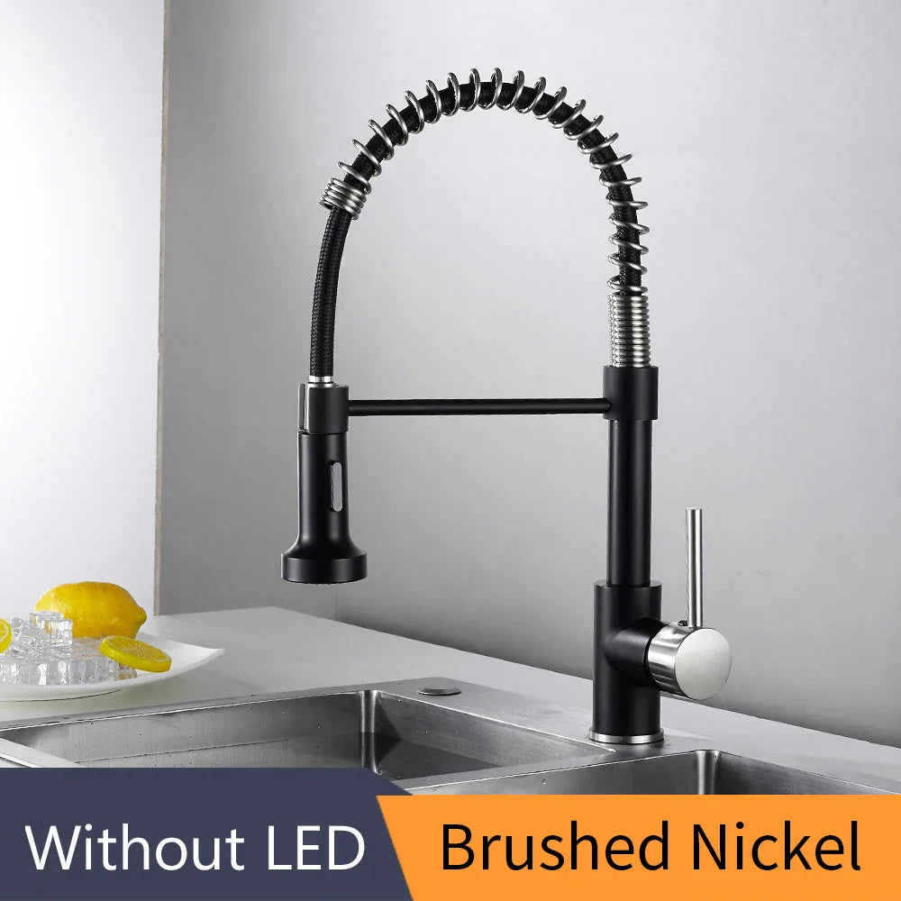 DecorBites™ Brass Spring Spout Kitchen Faucet with Single Lever Pull Down Mixer Tap
