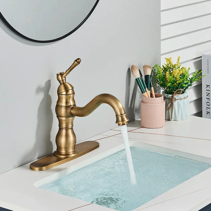 DecorBites™ Brass Basin Faucet with Swivel Spout & Single Handle Deck Mount