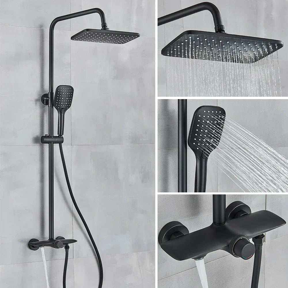 DecorBites™ Black Gray Wall Mounted Shower System Set with Bathtub Faucet