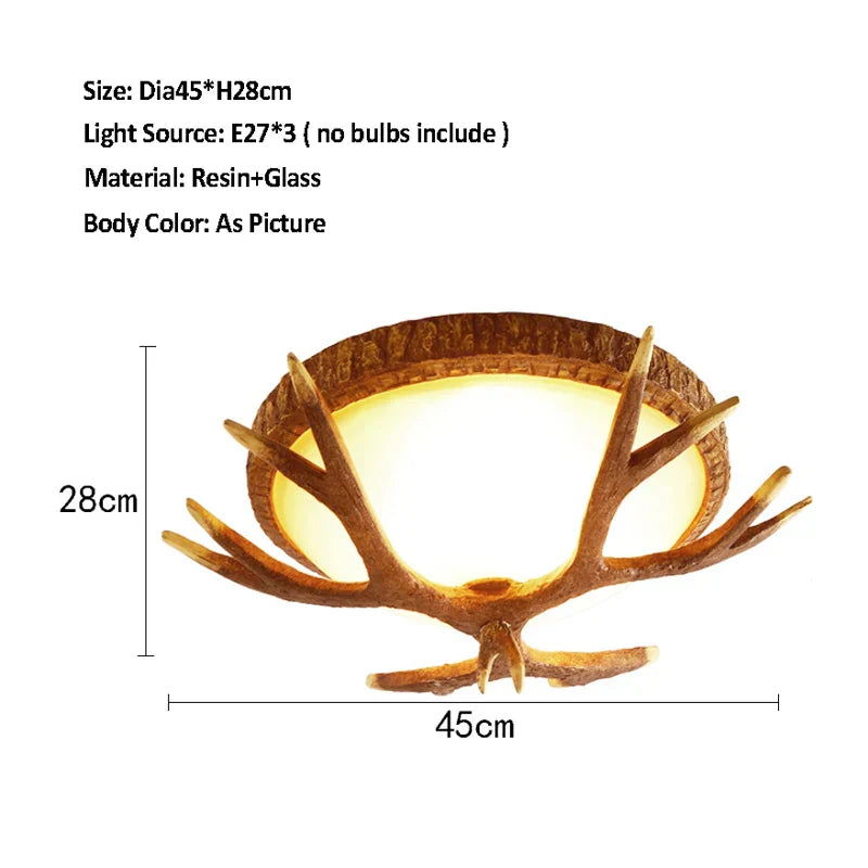 ديكوربايتس™ مصباح سقف زجاجي من الراتنج على شكل قرن الوعل - ديكور منزلي على الطراز الريفي الأمريكي