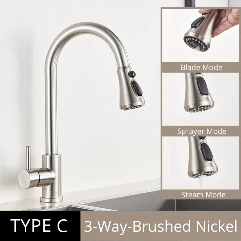 صنبور مطبخ من النحاس العتيق DecorBites™، صنبور خلاط بمقبض واحد قابل للسحب، يدور 360 درجة