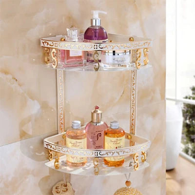 رف زاوية حمام من الألومنيوم من DecorBites™ - طول 40 سم، لمسة نهائية عتيقة، سلة حمام