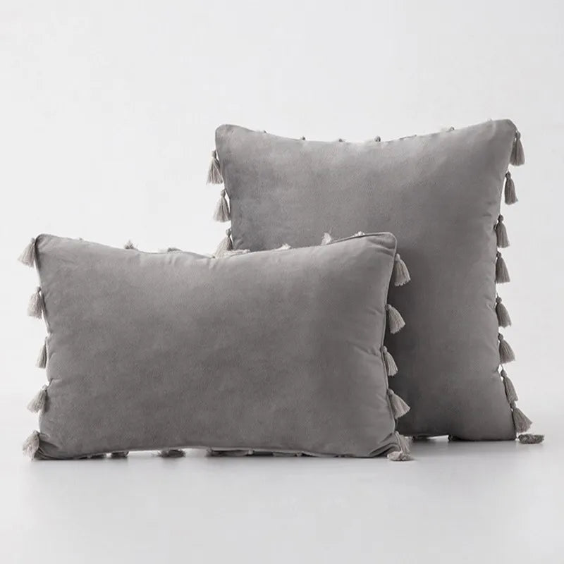 Pack de fundas de almohada DecorBites™ Boho con flecos y borlas color naranja para decoración del hogar