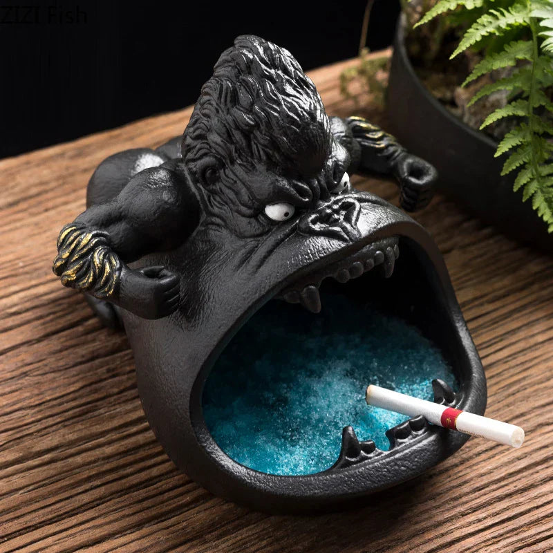 DecorBites™ Gorilla Ceramic Ashtray: Cartoon Animal Decor & Gift