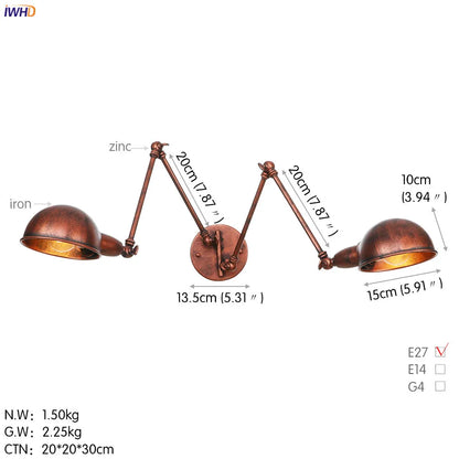 DecorBites™ Loft Antique Edison 3-Head Black Wall Sconce Swing Arm Light