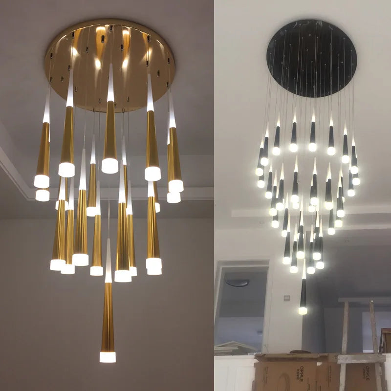 DecorBites™ LED Ring Chandelier Stair Chandelier Rotating Kitchen Hanging Lamp, Modern Villa Decor Lighting