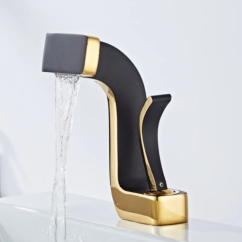 Grifo de Lavabo de Latón Dorado Decorbites™ Mezclador de Agua Fría y Caliente para Fregadero Montaje en Cubierta