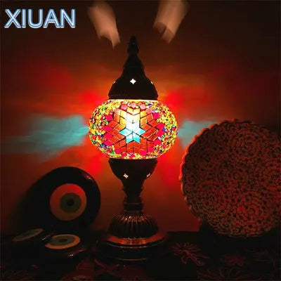 DecorBites™ Colorful Mosaic Table Lamp, Handmade Stained Glass Lampshade