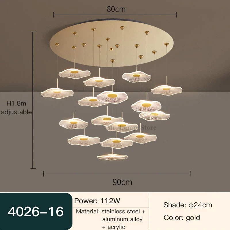 DecorBites™ Lotus Leaf Tea Art Spiral Staircase Chandelier - Chinese Style Pendant Light