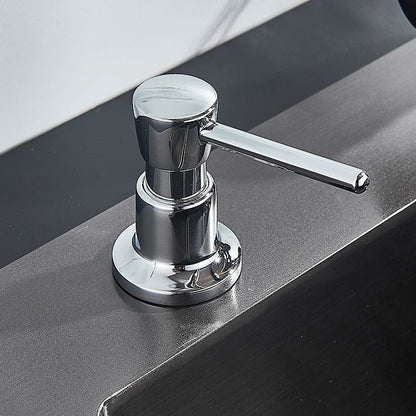 Dispensador de jabón de cocina DecorBites™ de 220 ml, negro, con cabezal de acero inoxidable y botella para detergente líquido en 3 colores.