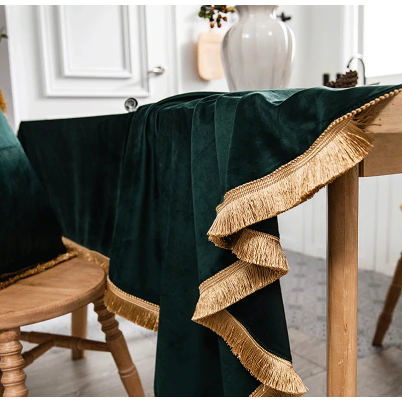 DecorBites™ Gold Velvet Wedding Table Cloth - Premium American Retro Decor