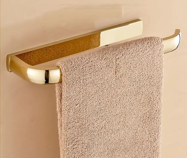 DecorBites™ Gold Brass Bathroom Hardware Set: Paper Holder, Towel Bar, Soap Basket, Towel Rack