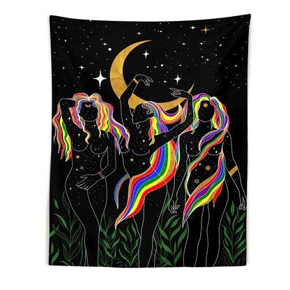 Decobites Moon Woman Tapestry: Psychedelic Art Wall Hanging for Boho Decor