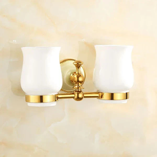 DecorBites™ Gold Bathroom Accessories Set: Shelf, Towel Rack, Holder, Brush Holder, Bath Hardware