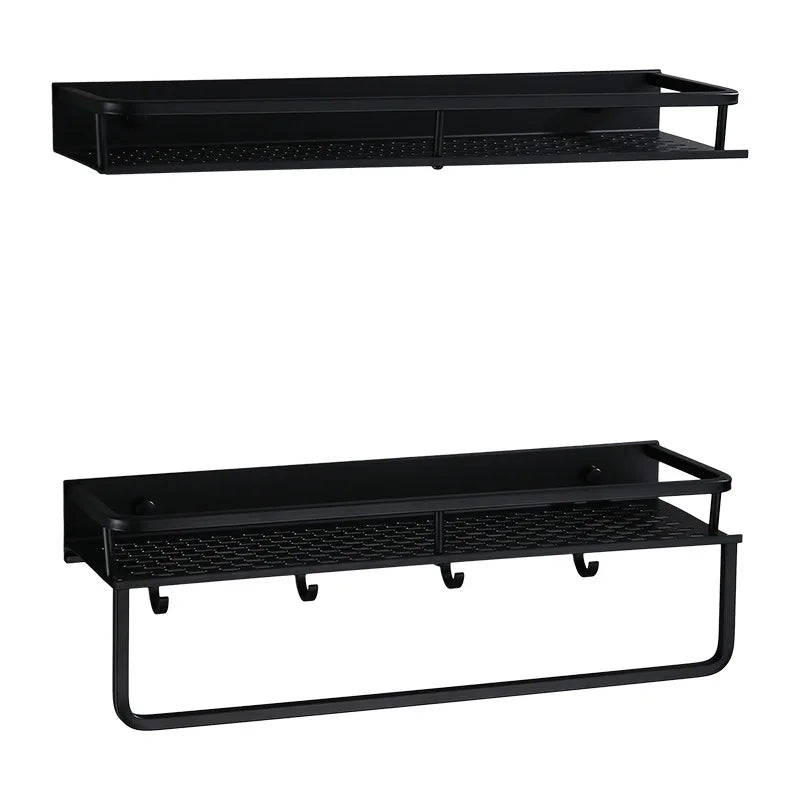 DecorBites™ Black Aluminum Bathroom Shelf with Towel Bar Wall Mounted - Bath Shower Shampoo Holder