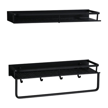 DecorBites™ Black Aluminum Bathroom Shelf with Towel Bar Wall Mounted - Bath Shower Shampoo Holder
