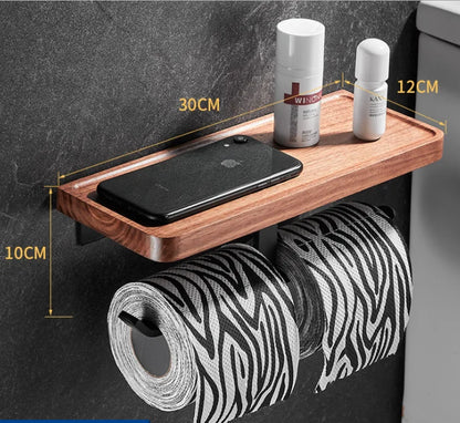 مجموعة حمام DecorBites™ باللون الأسود الجوزي: رف مناشف، بار، رف، حامل ورق تواليت، حامل فرشاة