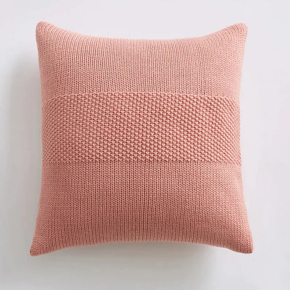 DecorBites™ Knit Cushion Cover 45x45cm Solid Cotton Pillow Pink Ivory Grey Cream