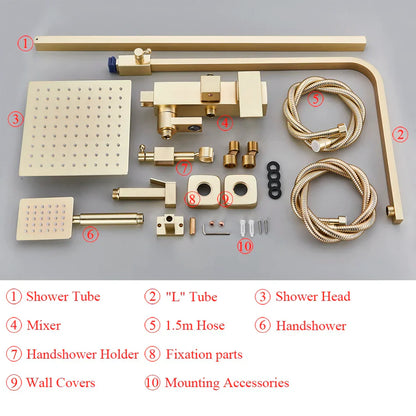 DecorBites™ Gold Wall Mounted Bathroom Shower System Kit with 4-way Mixer
