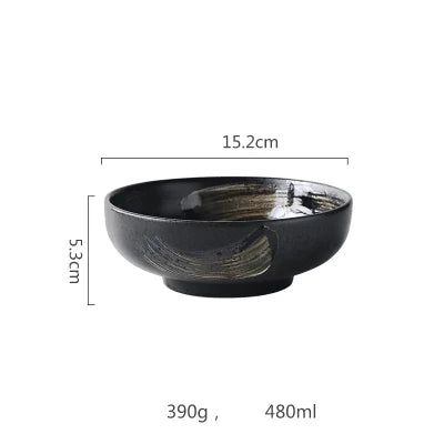 DecorBites™ Black Ceramic Sushi Plate and Rice Bowl Set