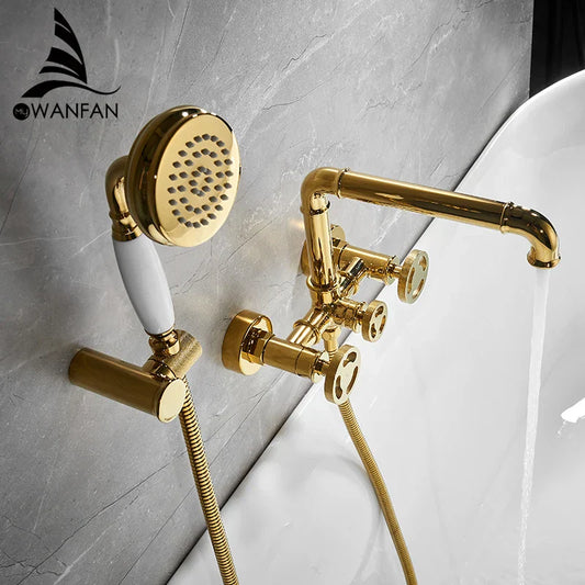 DecorBites™ Gold Bathtub Shower Set with Dual Control Wall Mount