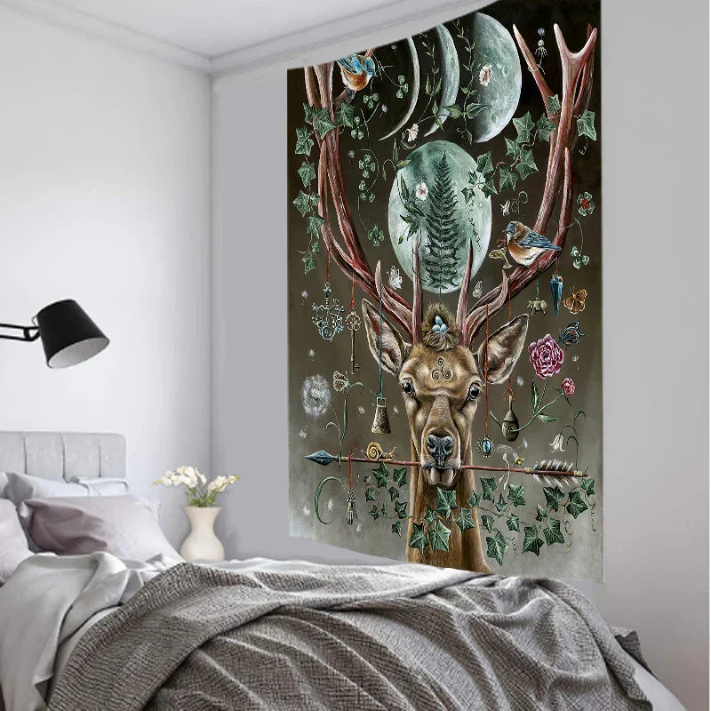 Decobites Forest Elk Hippie Wall Tapestry for Bohemian Bedroom Decor