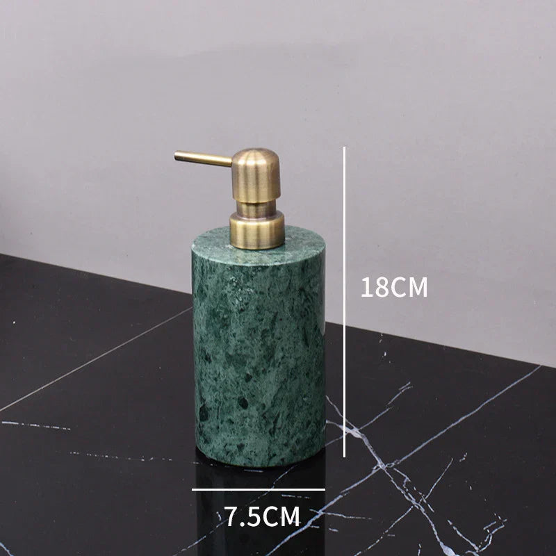 DecorBites™ Dark Green Marble Bathroom Set - Nordic Light Luxury Tray Toothbrush Holder Soap Dispenser Kit
