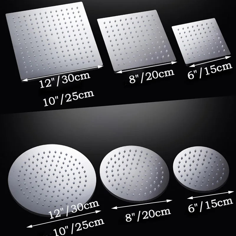 DecorBites™ 12-inch Square Rain Shower Head with Ceiling/Wall Mount in Chrome/Gold/Brushed/Black Finish