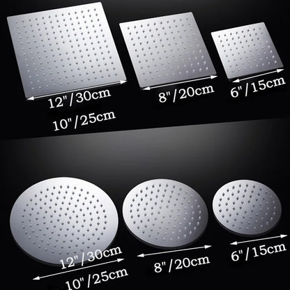 DecorBites™ 12-inch Square Rain Shower Head with Ceiling/Wall Mount in Chrome/Gold/Brushed/Black Finish