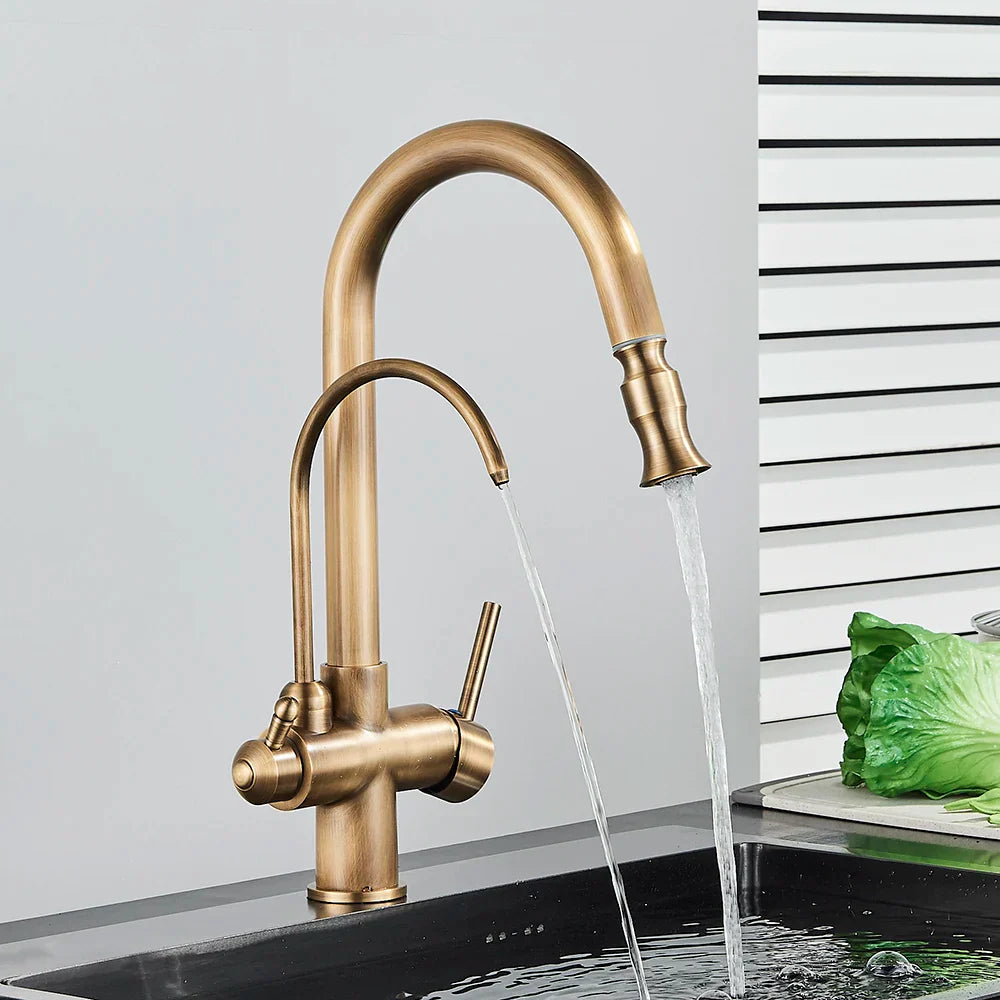 Decorbites™ Zweihand-Messing-Wasserfilter-Küchenarmatur mit herausziehbarer Reinigungsfunktion