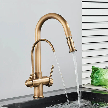 Decorbites™ Zweihand-Messing-Wasserfilter-Küchenarmatur mit herausziehbarer Reinigungsfunktion