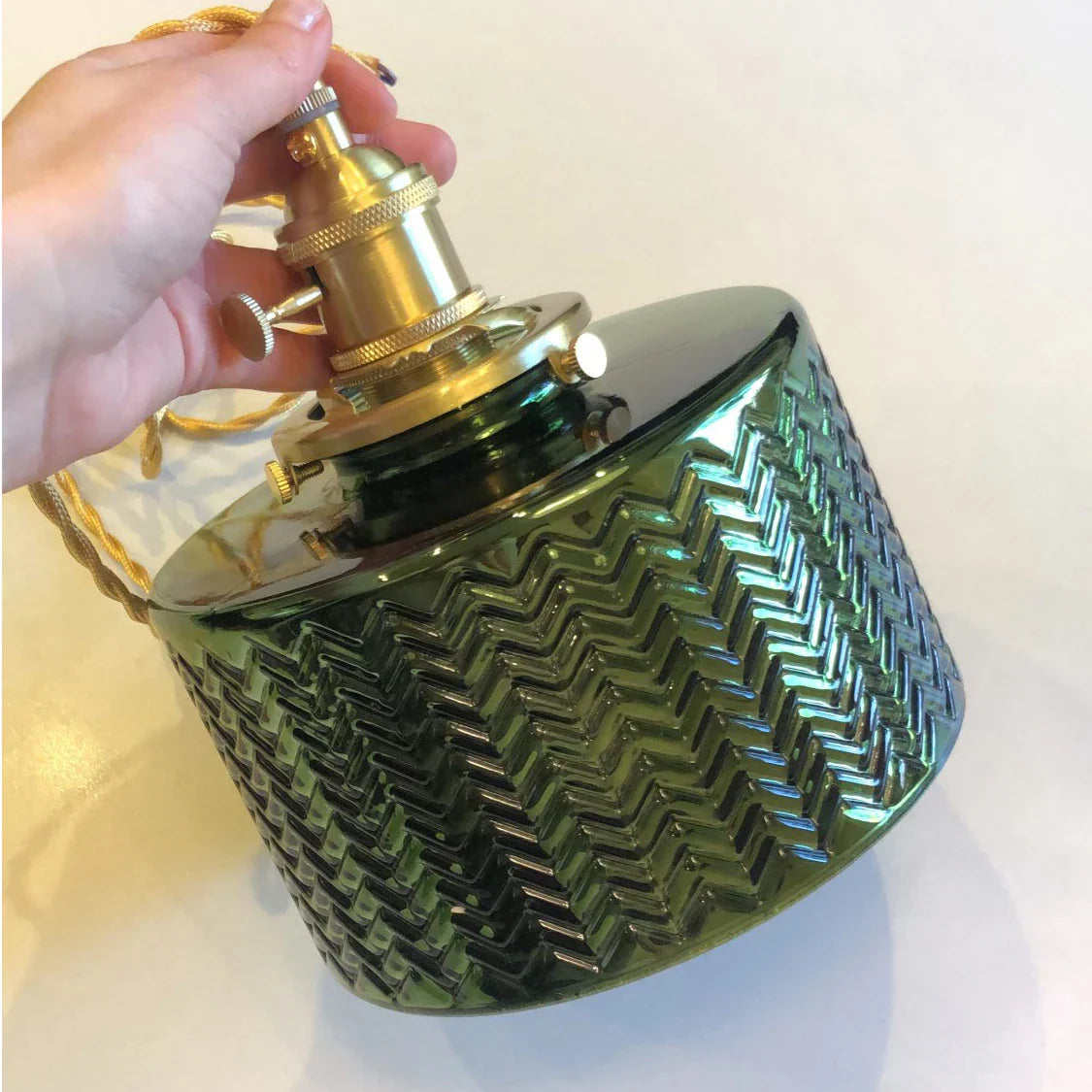 DecorBites™ Green Glass LED Chandelier: Minimalist Brass Hanging Lights