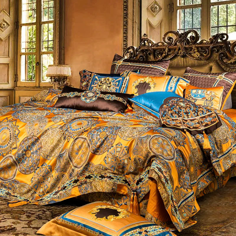 Decobites European Brocade Bedding Set with Jacquard Embroidery, Egyptian Cotton Material