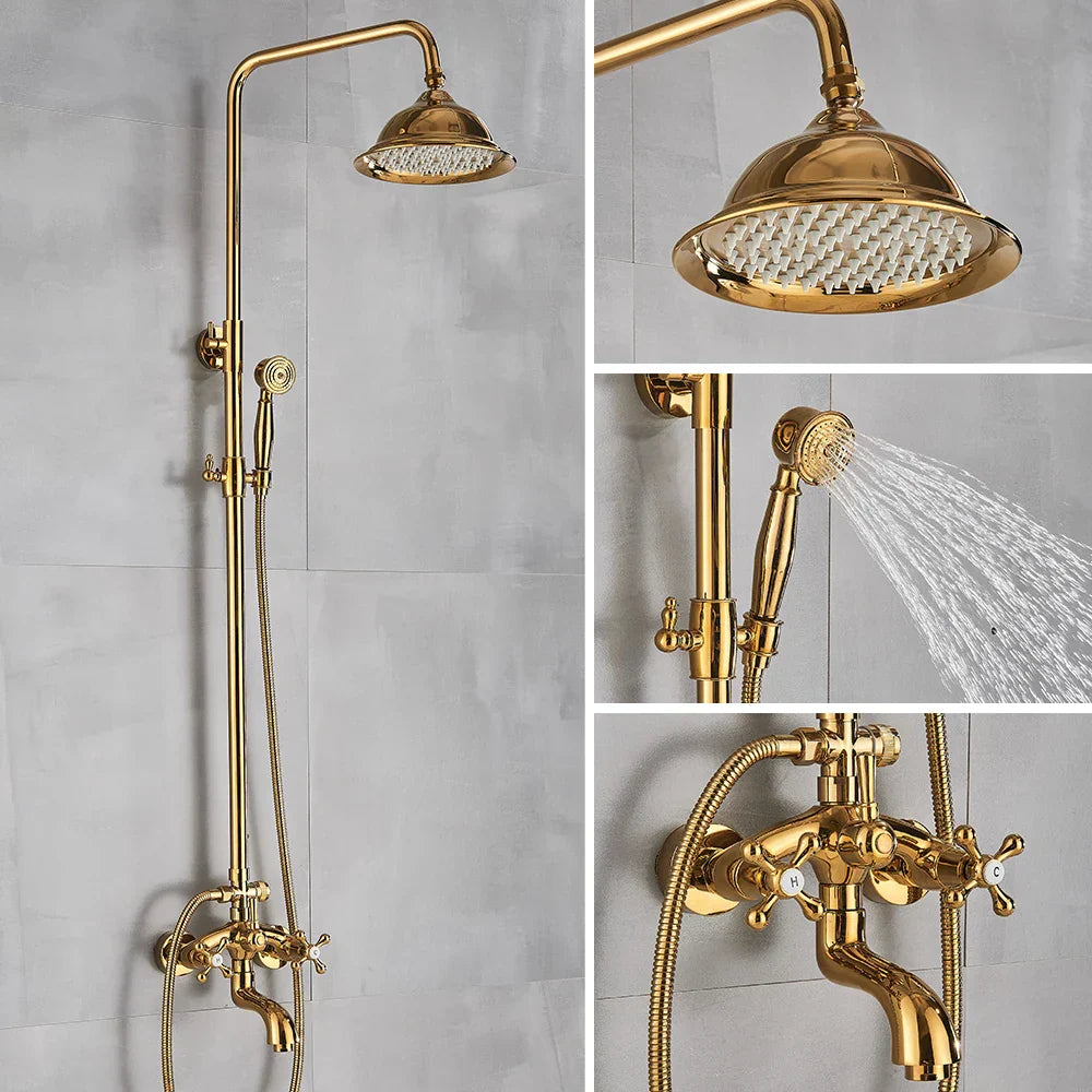 DecorBites™ Gold Brass Shower Faucet Set with Tub Spout and Dual Handles