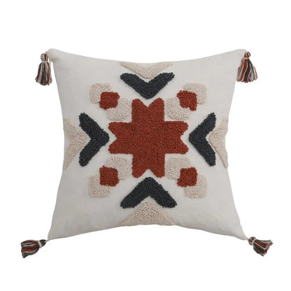 DecorBites™ Boho Style Embroidered Pillow Cover with Tassels for Living Room & Bedroom