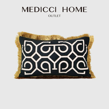 غطاء وسادة قطني مُطرز بأهداب هندسية من DecorBites™، غطاء وسادة أريكة فاخر 30×50 سم