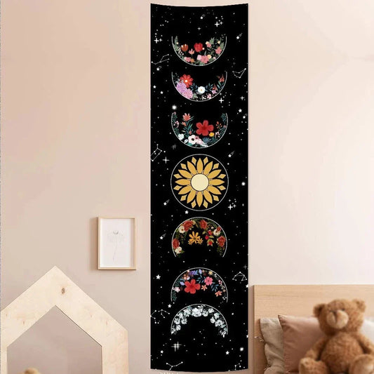 Decobites Moon Phase Tapestry: Bohemian Black and White Wall Hanging