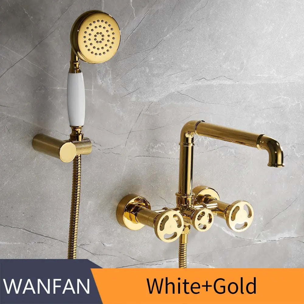 Conjunto de Ducha y Bañera de Oro Decorbites™ con Control Dual Montado en la Pared