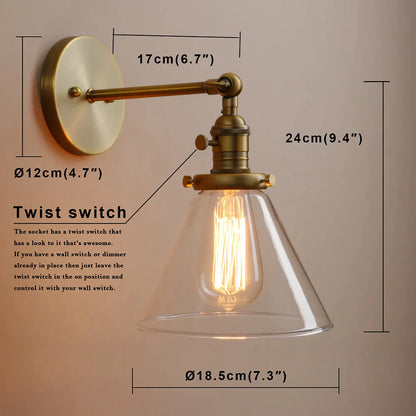 ديكوربايتس™ مصباح حائط زجاجي قمعي E27، تركيبات إضاءة حديثة لغرفة النوم