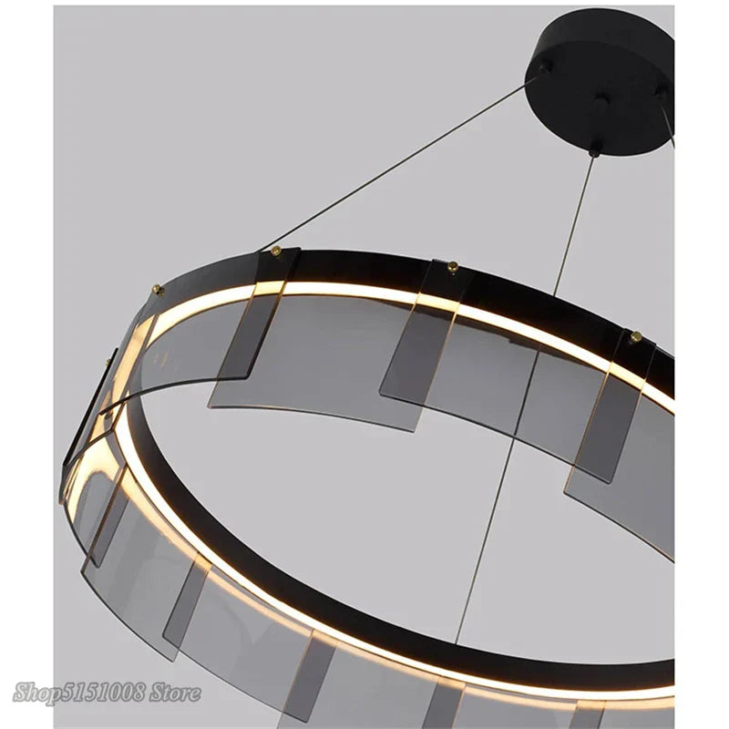 DecorBites™ LED Glass Ring Pendant Lights: Modern Iron Art Hanging Lamps for Home Décor
