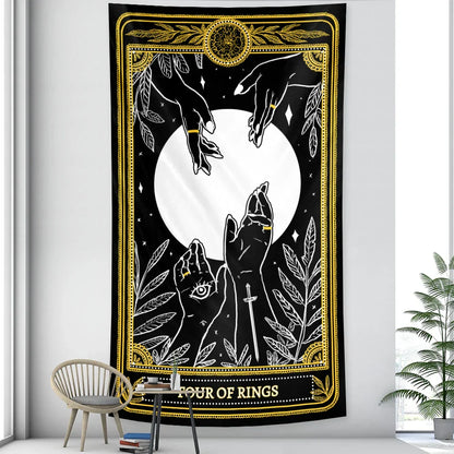 Decobites Black & White Tarot Witchcraft Tapestry | Bohemian Hippie Mandala Wall Decor