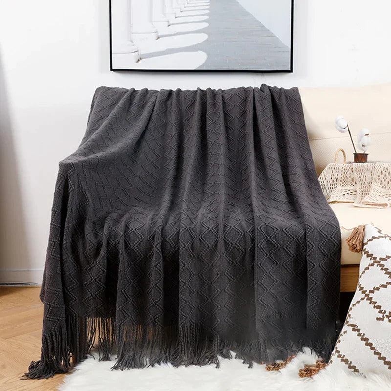 DecorBites™ Grey Nordic Waffle Knit Blanket