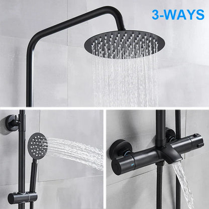 DecorBites™ Black Shower Faucet Set with Thermostatic Control and 8" Rainfall Head