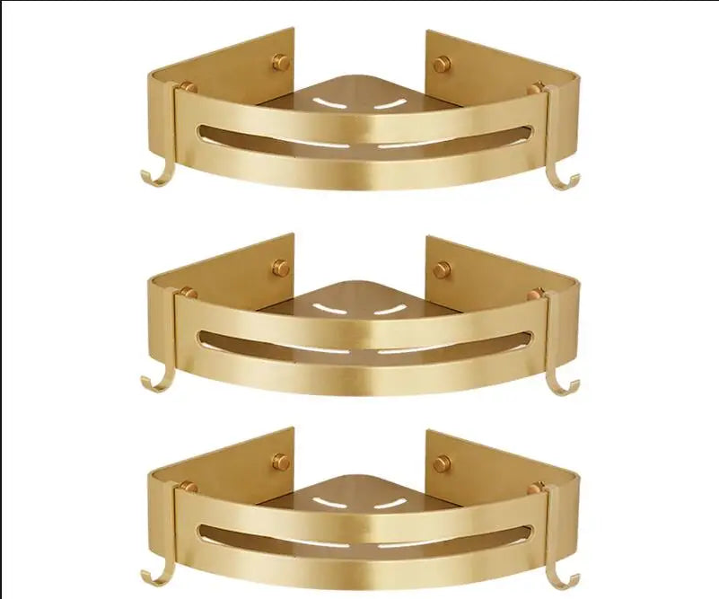DecorBites™ Brushed Gold Aluminum Bathroom Corner Shelf Wall Mounted Shower Shampoo Holder