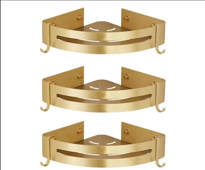 DecorBites™ Brushed Gold Aluminum Bathroom Corner Shelf Wall Mounted Shower Shampoo Holder