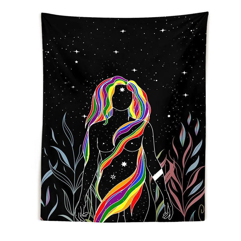 Decobites Moon Woman Tapestry: Psychedelic Art Wall Hanging for Boho Decor