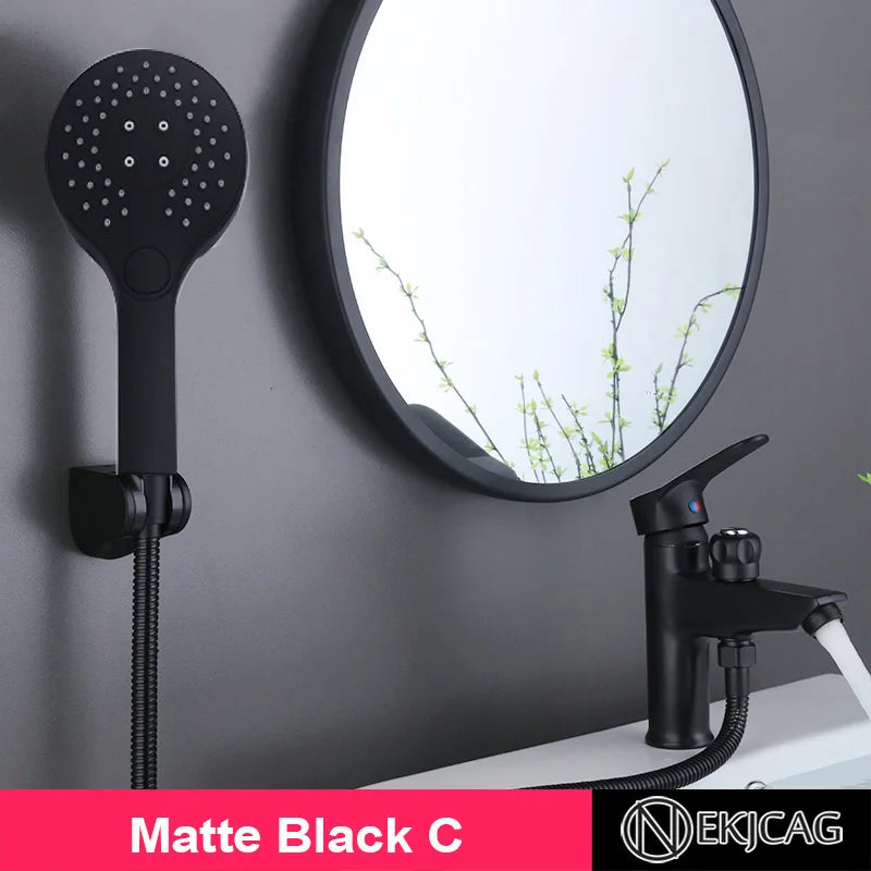 DecorBites™ Black Copper Basin Faucet with Shower Head & Dual Function Mixer